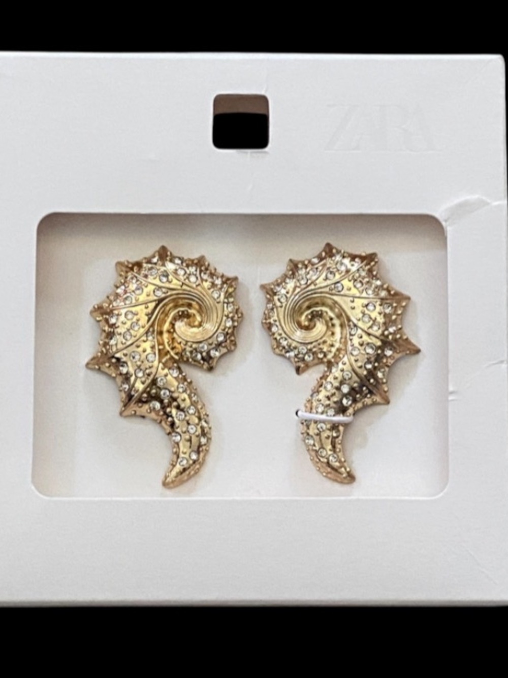 Zara women’s seashell goldtone rhinestone statement earrings